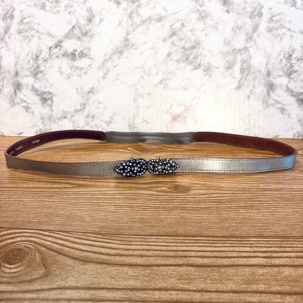 Fossil Genuine Leather Silver Rhinestone Belt Size Large L